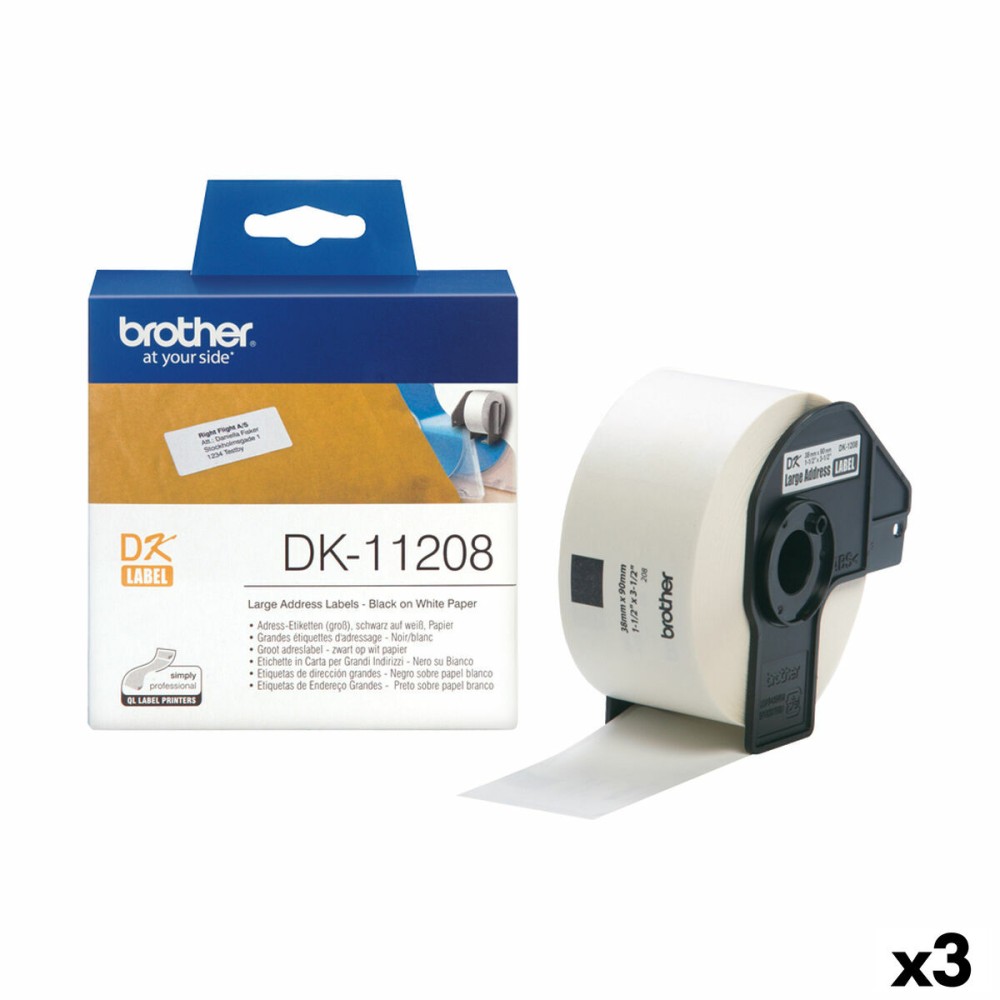 Drucker-Etiketten Brother DK-11208 Weiß/Schwarz 38 X 90 mm (3 Stück)