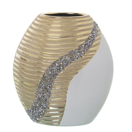 Vase Alexandra House Living Blanc Champagne Céramique Brillant 12 x 21 x 23 cm