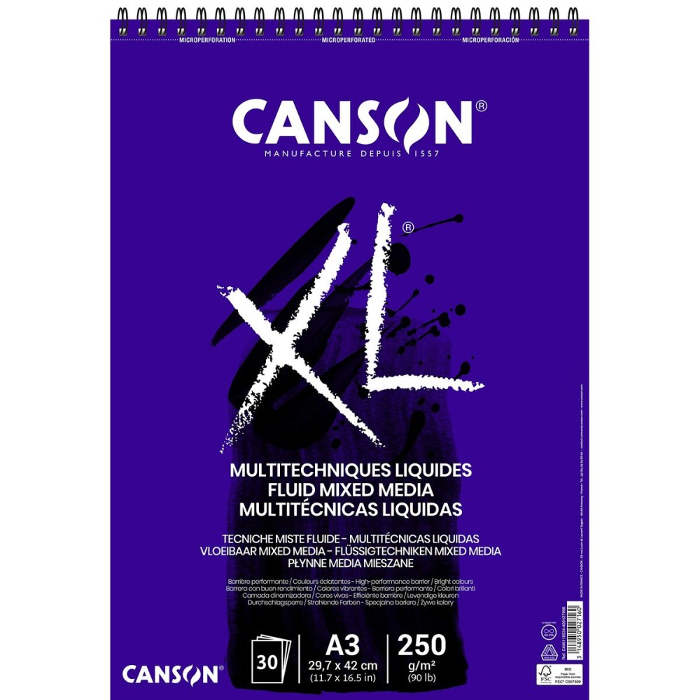 Zeichenblock Canson XL Mix Media Weiß A4 Papier 30 Blatt 300 g/m² 5 Stück