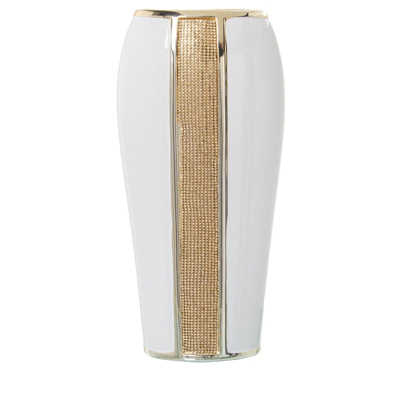 Vase Alexandra House Living White Golden Ceramic Shiny 12 x 18 x 36 cm