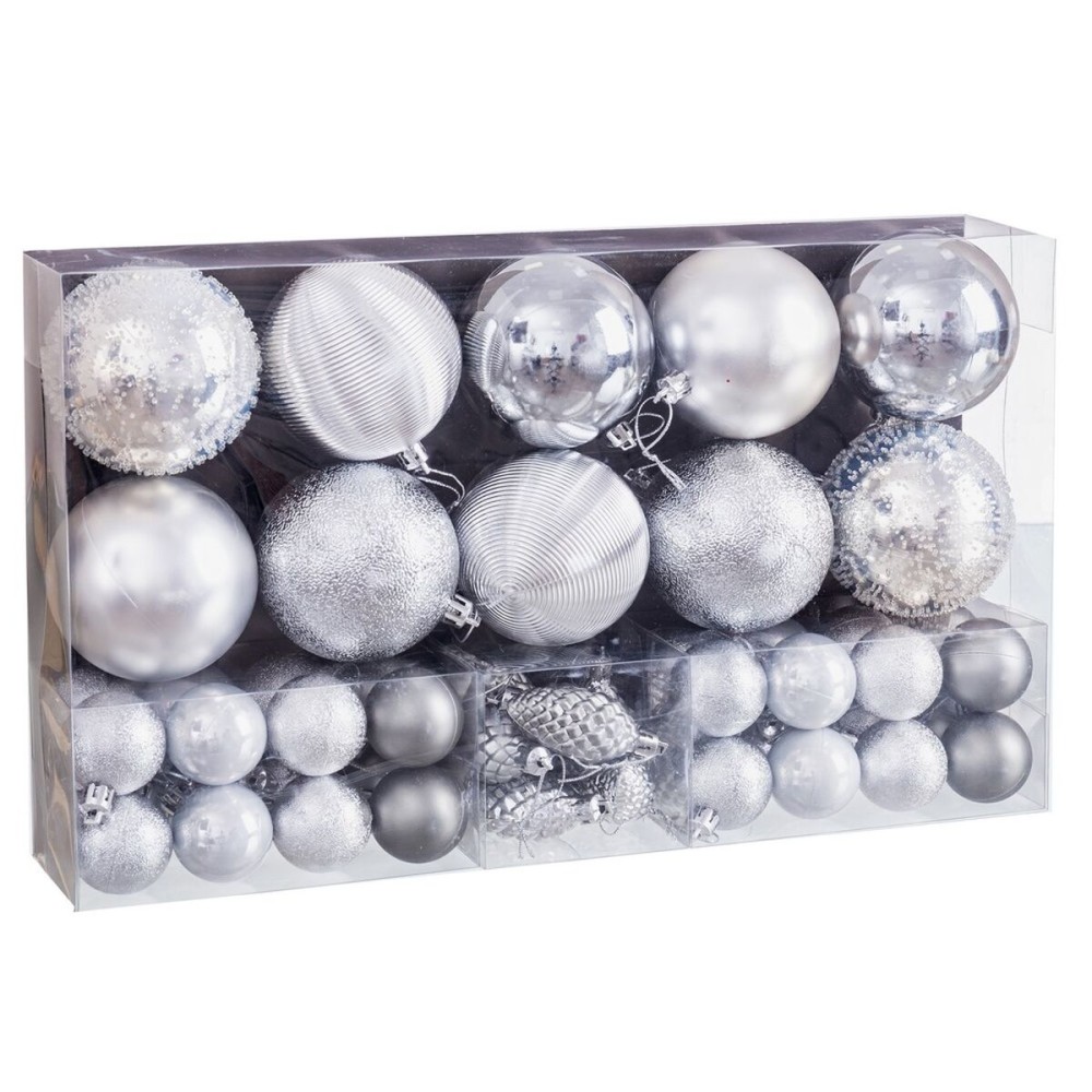 Christmas Baubles Silver Plastic (50 Units)