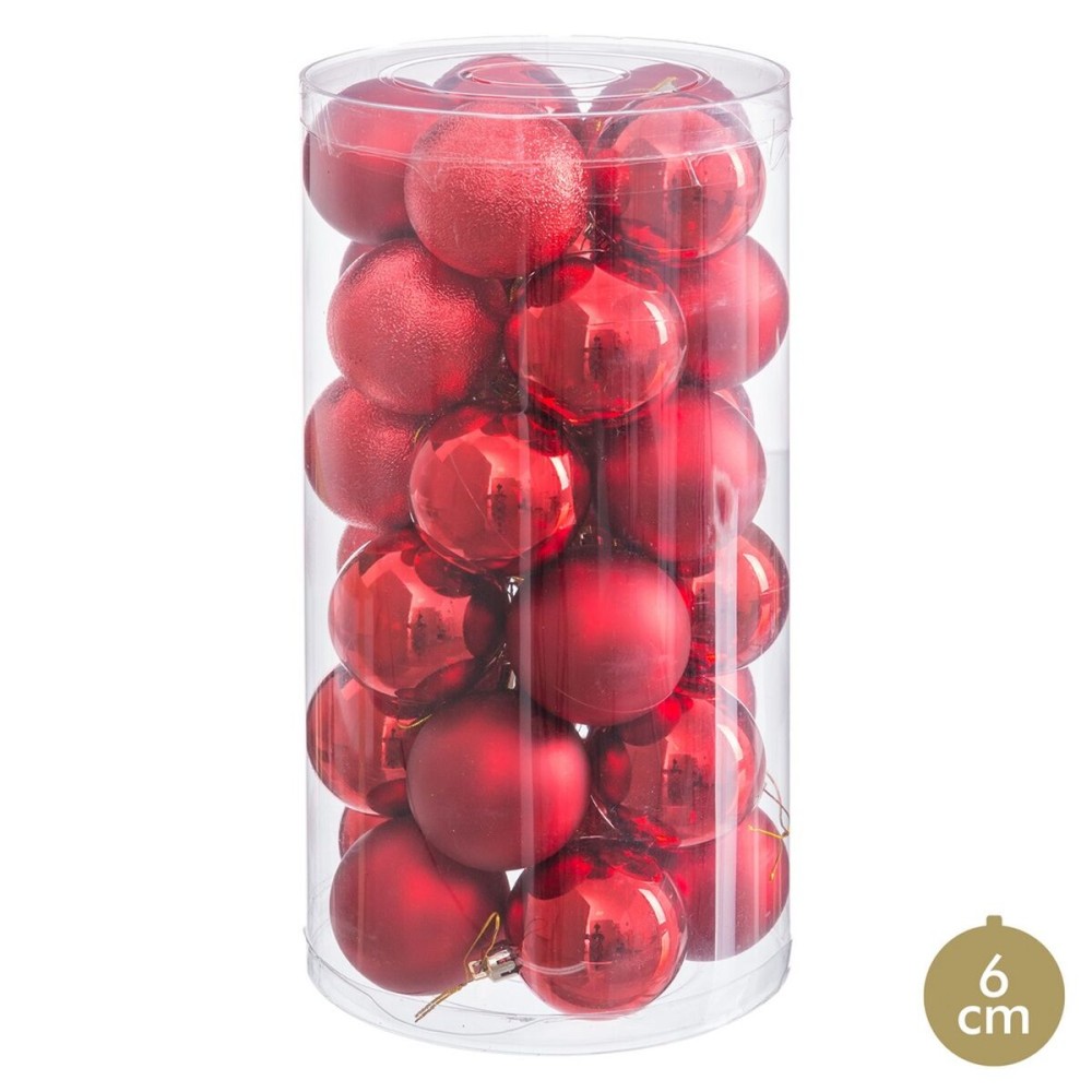 Boules de Noël Rouge Plastique Ø 6 cm (30 Unités)