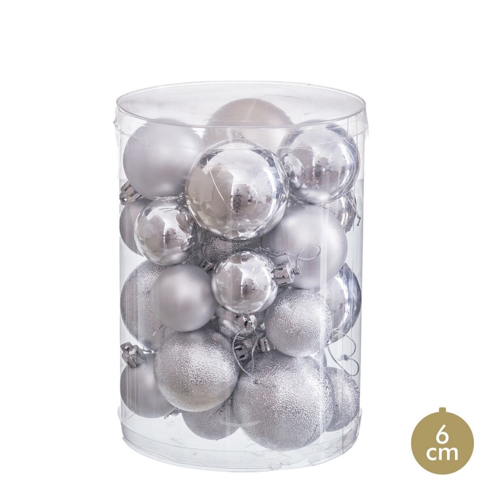 Christmas Baubles Silver Plastic (27 Units)