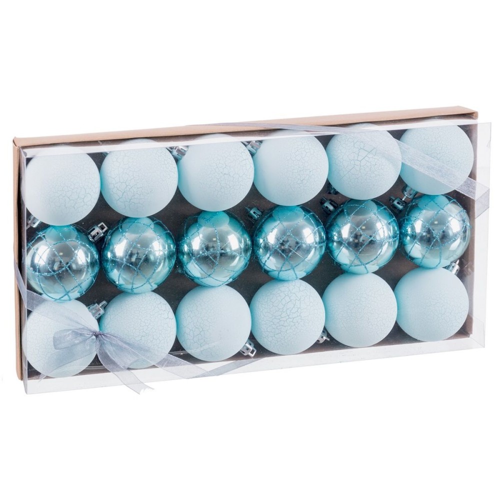 Boules de Noël Bleu Plastique Ø 6 cm (18 Unités)