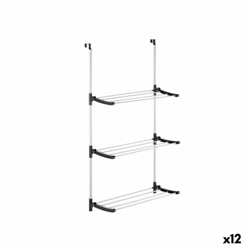 Séchoir Pliable Kipit 17018 Noir Argenté Métal Plastique 65,5 x 29 x 129 cm Portes (12 Unités)