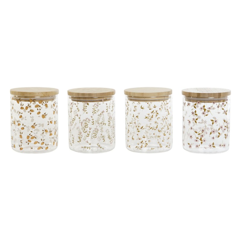 Gefäß DKD Home Decor Bambus Borosilikatglas Shabby Chic 700 ml 10 x 10 x 12,5 cm (4 Stück)