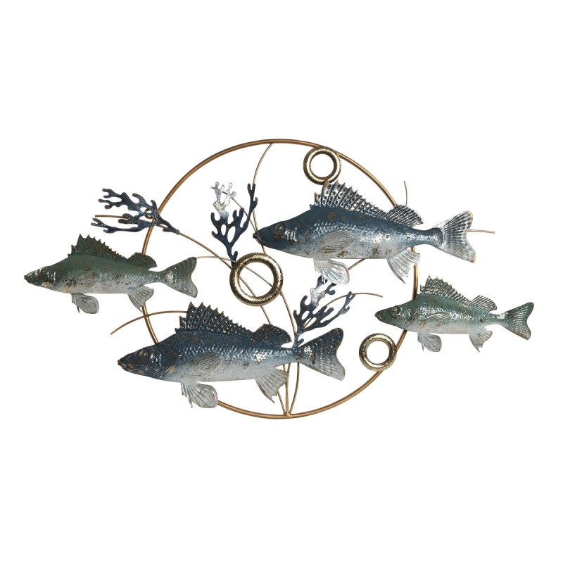 Wall Decoration Home ESPRIT Blue Golden Mediterranean Fish 91 x 4,5 x 50 cm