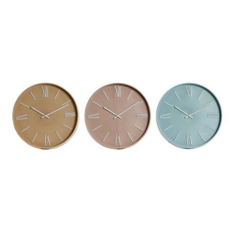 Horloge Murale Home ESPRIT Bleu Rose Moutarde PVC 30 x 4 x 30 cm (3 Unités)