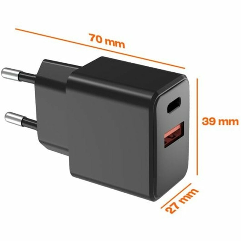 Wandladegerät PcCom Essential Schwarz 20 W USB USB-C