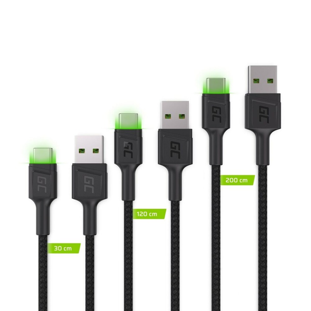 USB to USB-C Adapter Green Cell KABGCSET01 Black Green 2 m (3 Units)