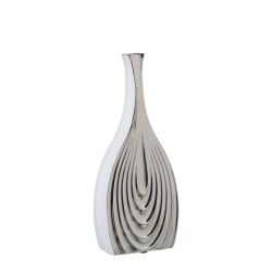 Vase Alexandra House Living Weiß Silberfarben aus Keramik 7 x 15 x 33 cm