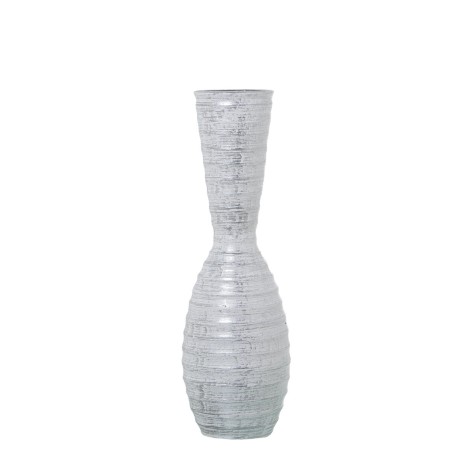 Bodenvase Alexandra House Living Weiß Silberfarben aus Keramik Streifen 18 x 18 x 56 cm