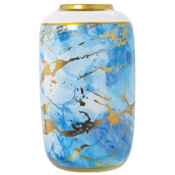 Vase Alexandra House Living Blau Weiß Gold aus Keramik 18 x 18 x 30 cm