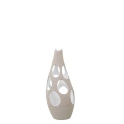 Vase Alexandra House Living Ecru aus Keramik Streifen Kreise 17 x 17 x 37 cm