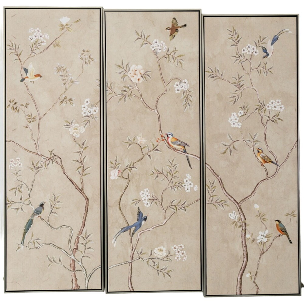 Jeu de 3 tableaux Romimex polystyrène Toile Oiseaux 123 x 123 x 5 cm