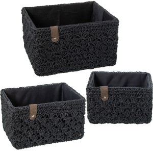 Set of Baskets Alexandra House Living 03821 Black wicker Rattan Natural Fibre (3 Units)