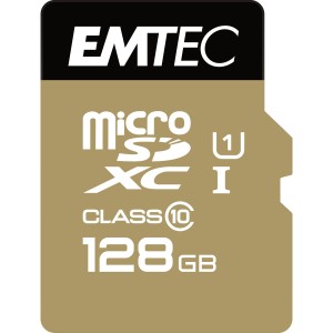 Micro SD Memory Card with Adaptor EMTEC microSD Class10 Gold+ 128GB 128 GB