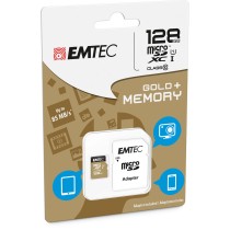 Micro SD Memory Card with Adaptor EMTEC microSD Class10 Gold+ 128GB 128 GB