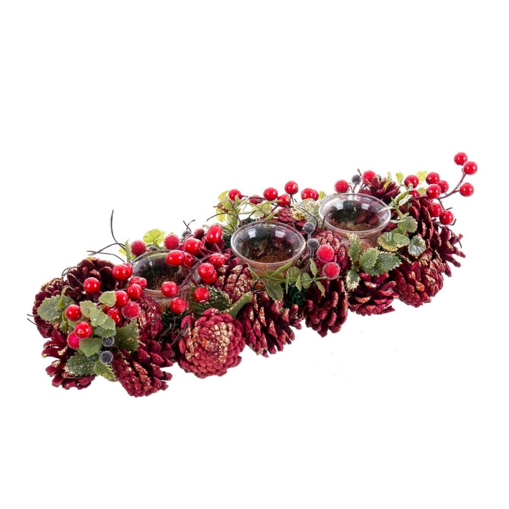 Christmas Candle Holder Red Multicolour Plastic Foam Pineapples 36 x 14 x 8 cm