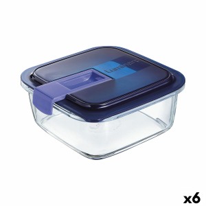 Hermetic Lunch Box Luminarc Easy Box Blue Glass (6 Units) (1,22 L)