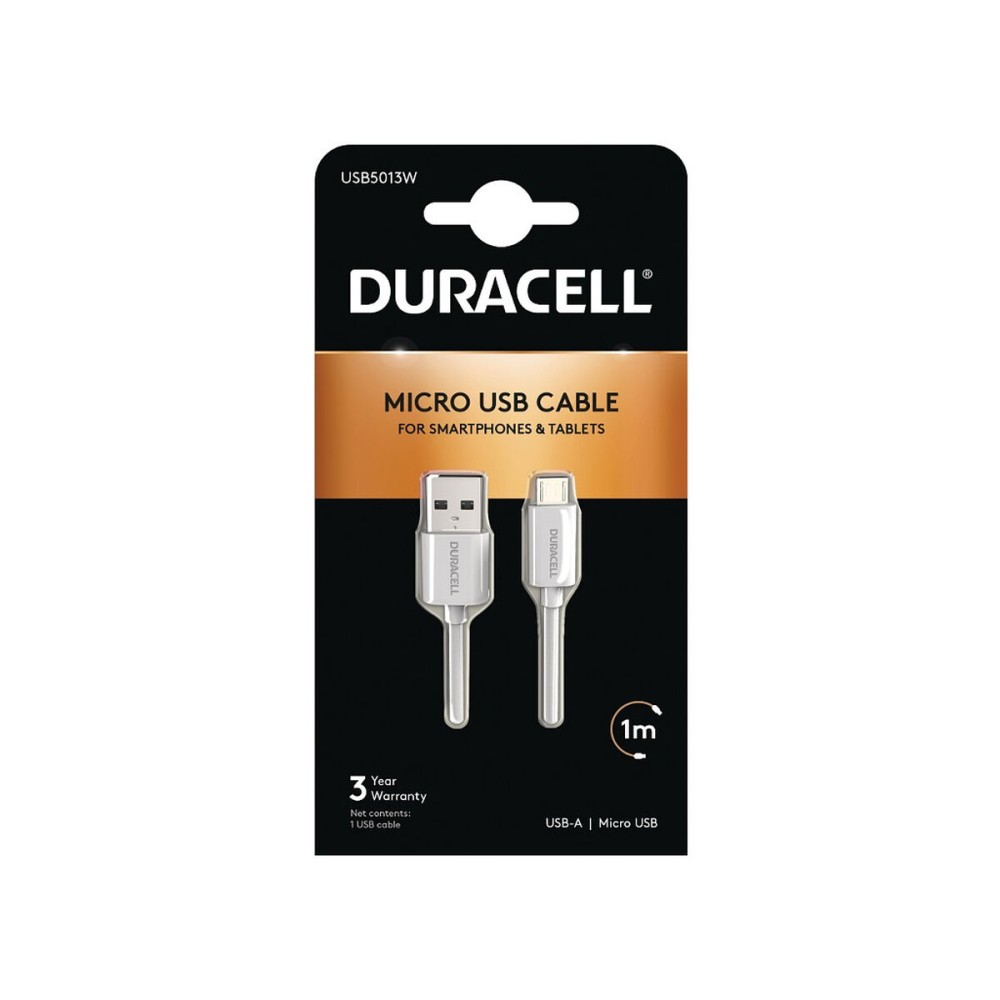 Câble USB DURACELL USB5013W 1 m Blanc (1 Unité)