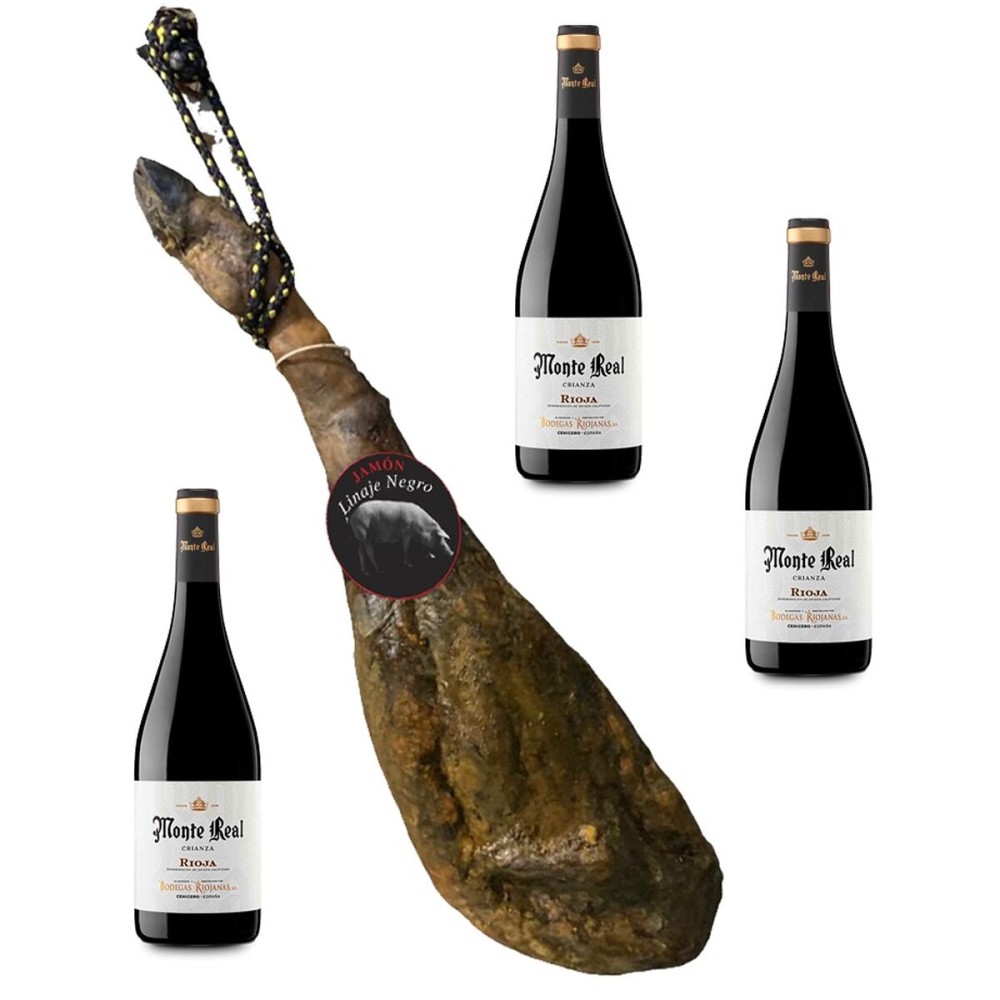 Jambon cru de cebo Linaje Negro 5,5 kg Bouteille de vin rouge 750 ml x 3 Monte Real