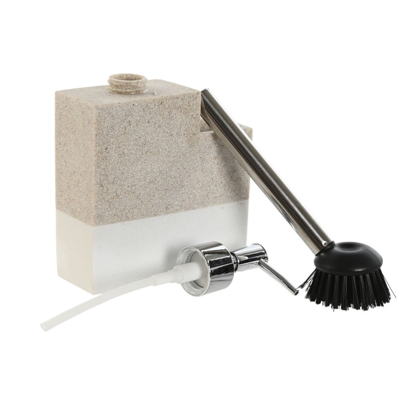 Scourer Brush with Handle and Soap Dispenser Home ESPRIT White Beige Grey 11 x 9,3 x 16,6 cm (2 Units)