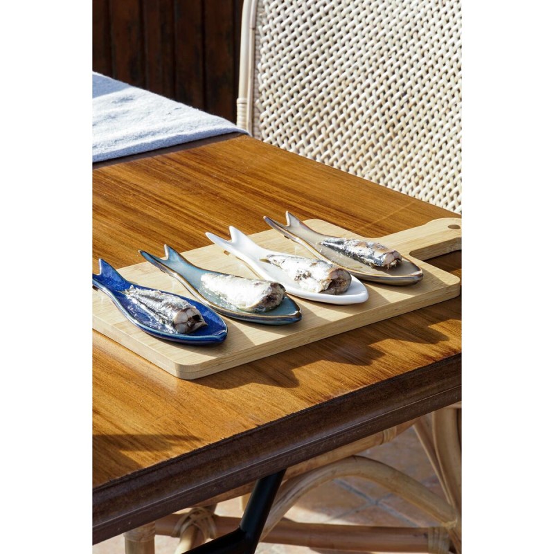 Appetizer Set Home ESPRIT Blue Green Navy Blue Bamboo Porcelain Mediterranean Fish 36 x 18 x 1,3 cm 5 Pieces