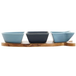 Appetizer Set Home ESPRIT Blue Navy Blue Porcelain Acacia Fish Mediterranean 28 x 9,7 x 1,3 cm 4 Pieces