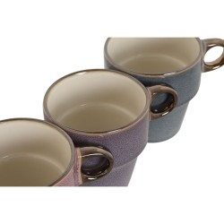 Ensemble de 4 mugs Home ESPRIT Bleu Blanc Gris Bordeaux Métal Grès 12 x 12 x 21,5 cm