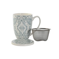 Cup with Tea Filter Home ESPRIT Blue Beige Stainless steel Porcelain 380 ml (2 Units)