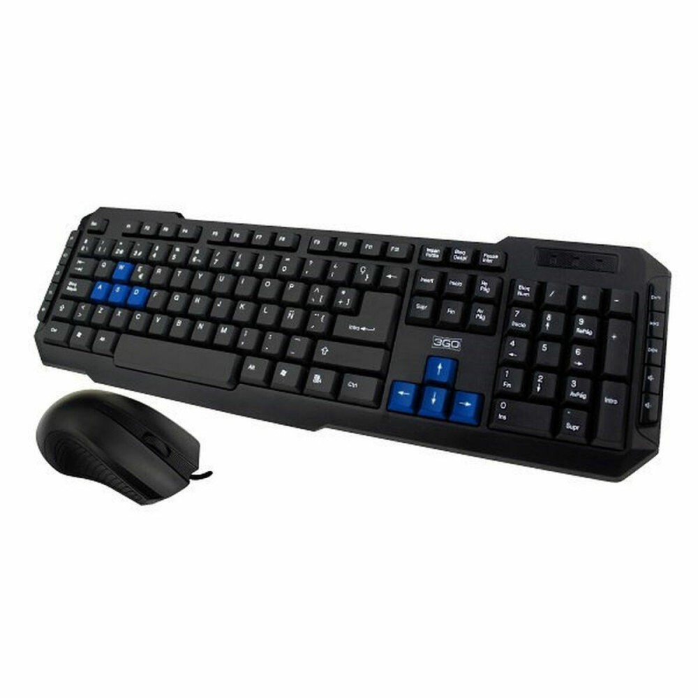 Keyboard and Mouse 3GO COMBODRILE2 Black Spanish Qwerty French