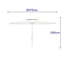 "Marbueno Parasol Acier 8 Baleines D270 cm Polyester Blanc Jardin, Piscine et Terrasse 10187"