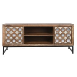 TV-Möbel Home ESPRIT Braun Schwarz Silberfarben Mango-Holz Spiegel 130 x 40 x 55,5 cm