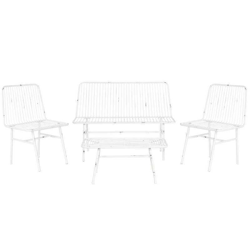 Table Set with 3 Armchairs Home ESPRIT White Metal 115 x 53 x 83 cm