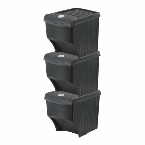 Bucket set Sortibox Black Stackable (3 Units)