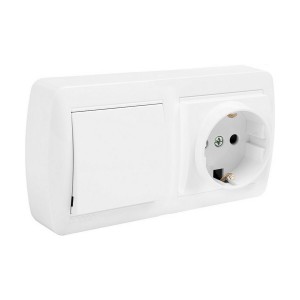 Socle de prise Solera mur63u Schuko Bipolaire Double Interrupteur/Commutateur Blanc Surface 16 A