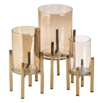 Candleholder Golden Crystal Steel 10 x 10 x 18 cm