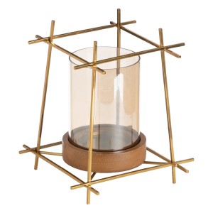 Candleholder Brown Golden Wood Crystal Steel 20 x 20 x 23 cm