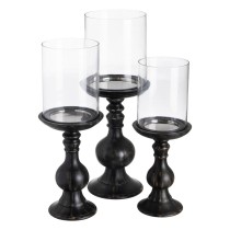 Candleholder Black Wood Crystal 20 x 20 x 53 cm