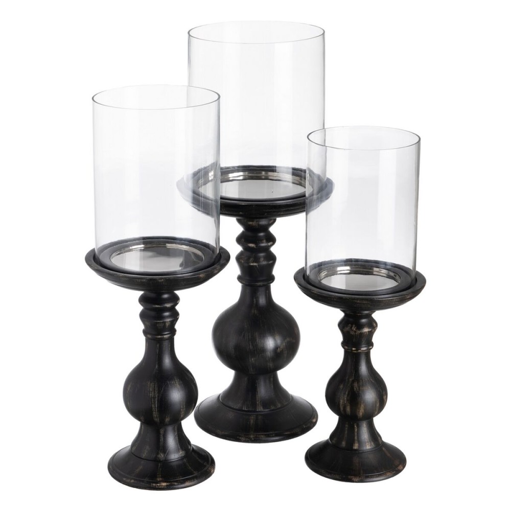 Candleholder Black Wood Crystal 23 x 23 x 58 cm