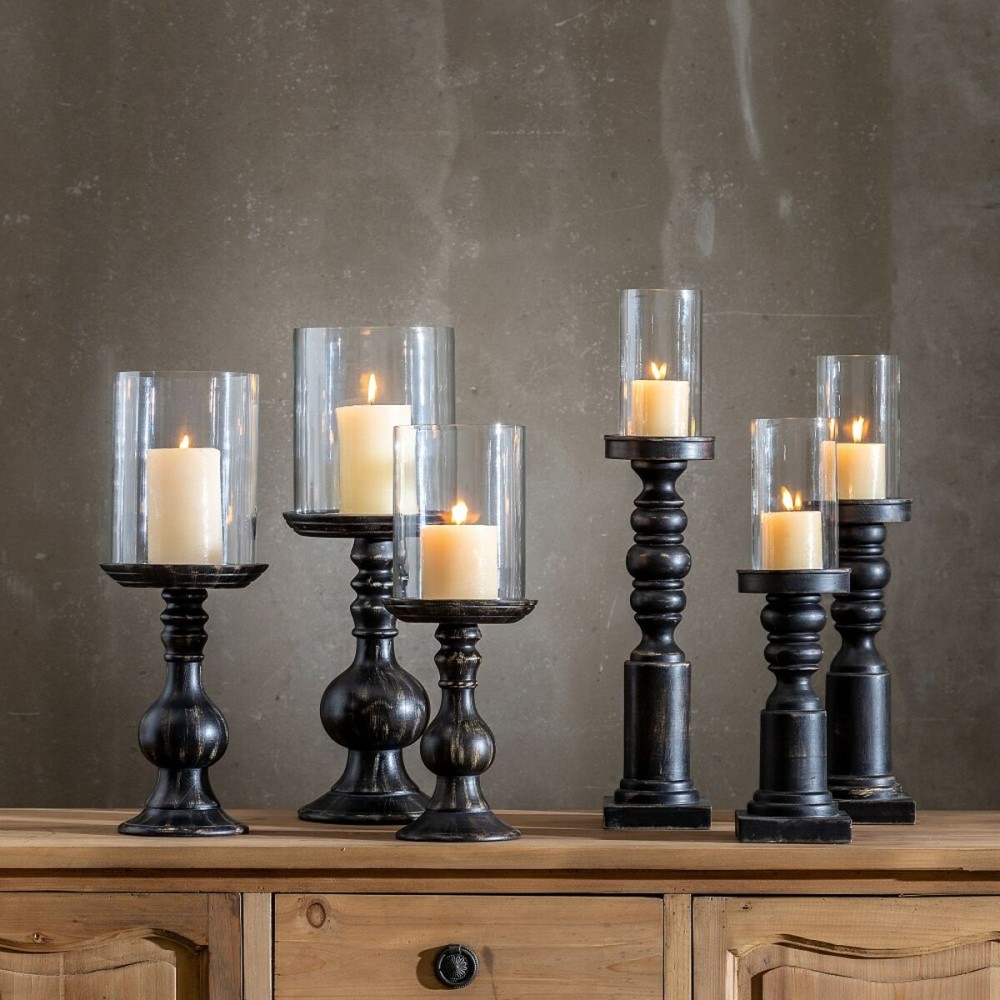 Candleholder Black Wood Crystal 23 x 23 x 58 cm