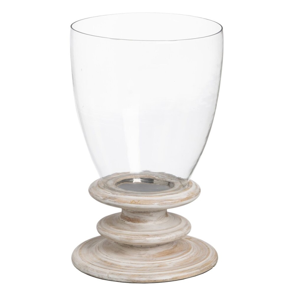 Bougeoir Blanc Bois Verre 28 x 28 x 43 cm