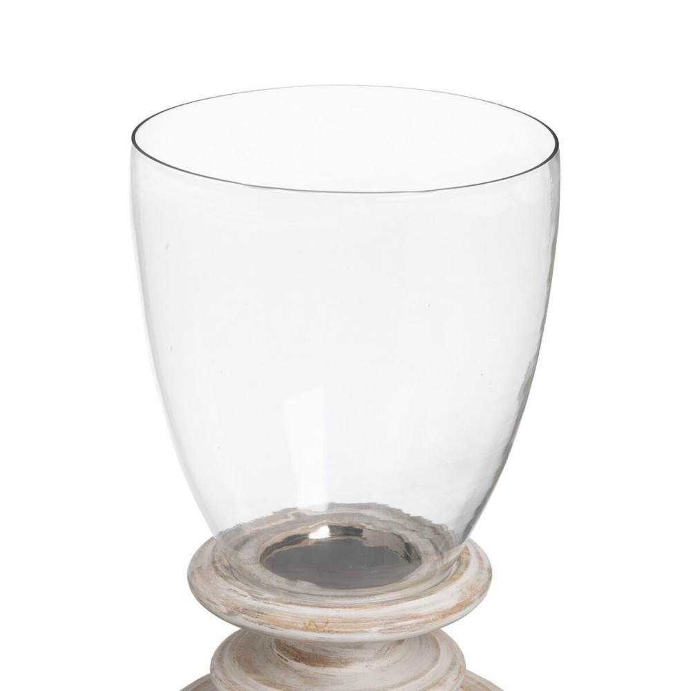 Bougeoir Blanc Bois Verre 28 x 28 x 43 cm