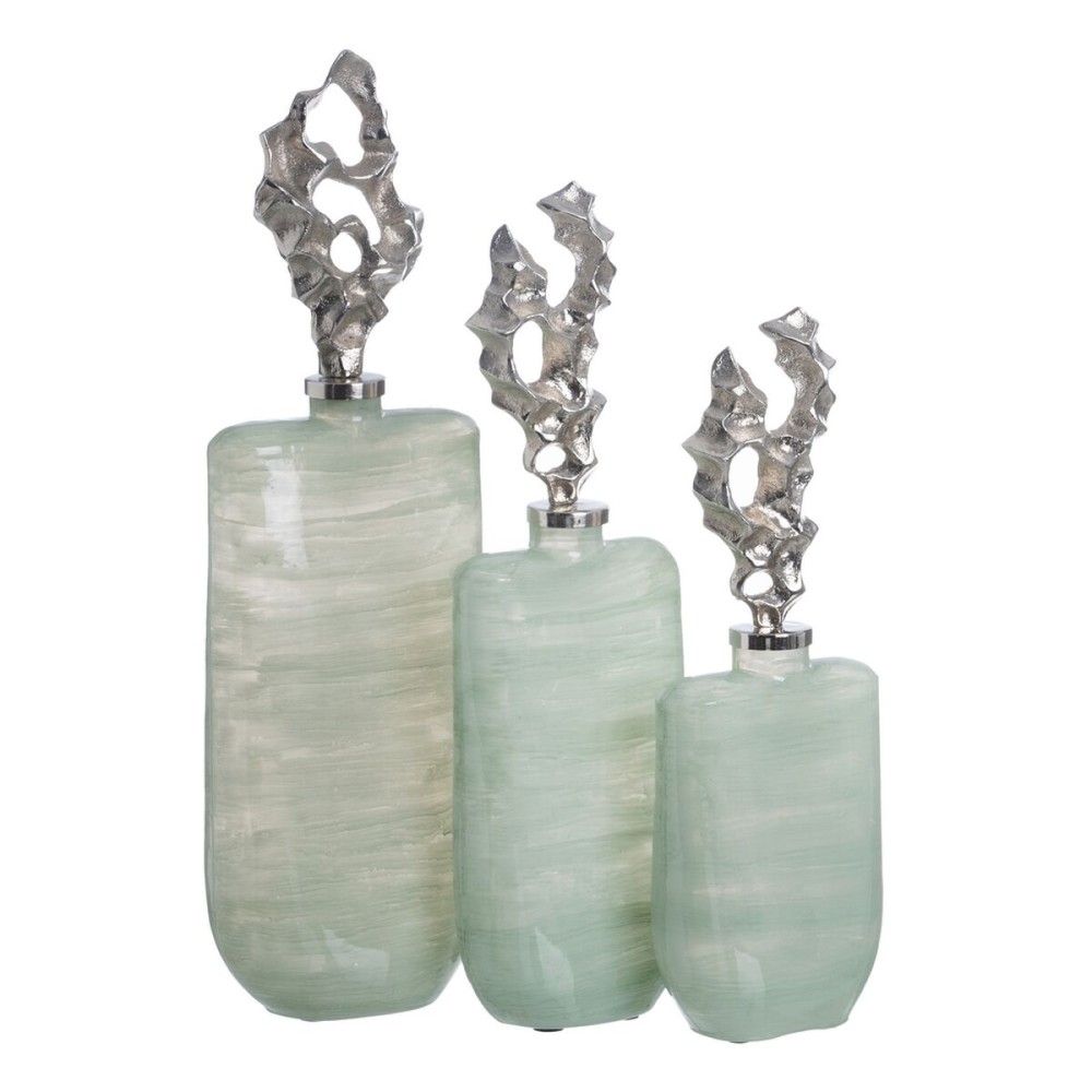 Bouteille Vert Argenté Aluminium Verre 16 x 9 x 54 cm Décorative