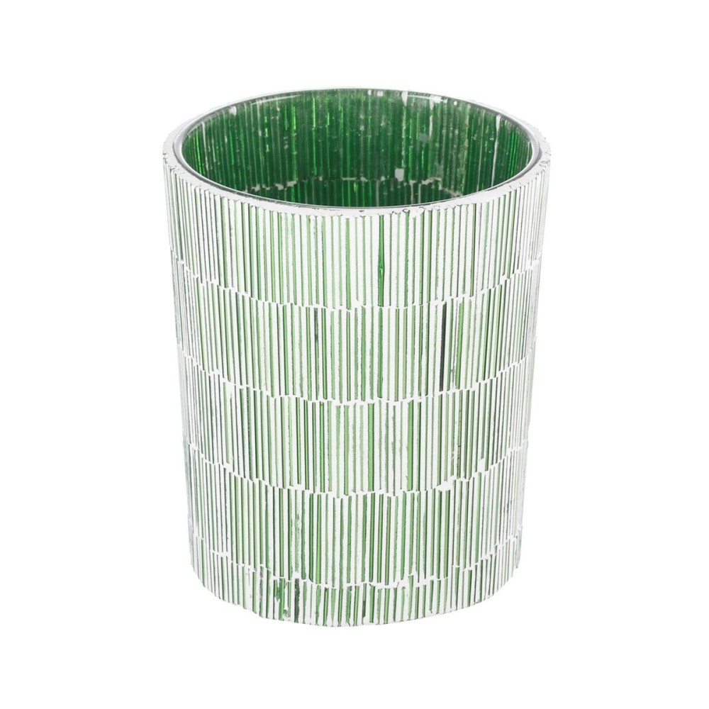 Bougeoir Vert Verre Ciment 10 x 10 x 13 cm