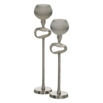 Candleholder Grey Silver Aluminium Crystal 11 x 11 x 56 cm