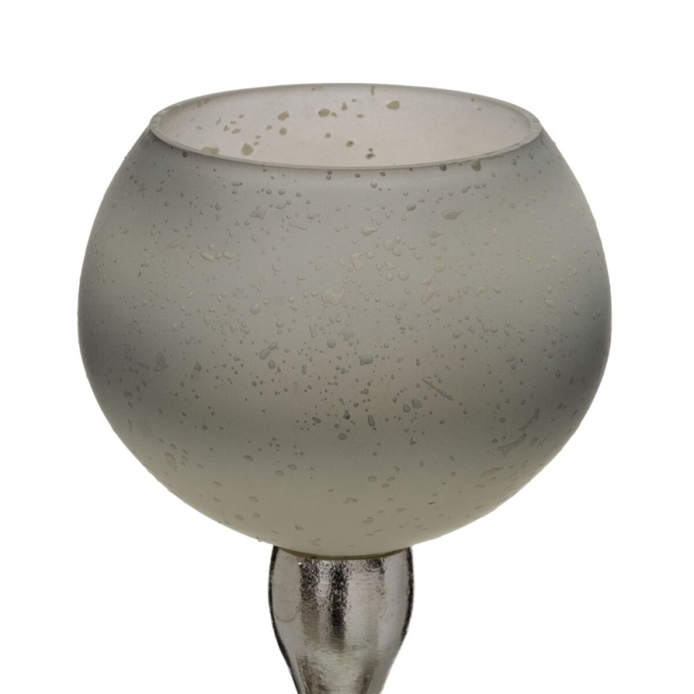 Bougeoir Gris Argenté Aluminium Verre 11 x 11 x 56 cm