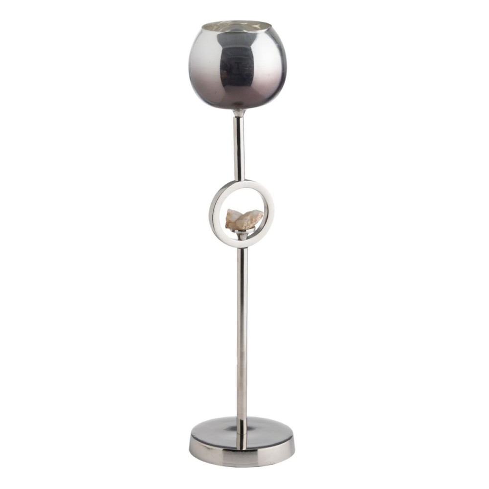 Candleholder Silver Aluminium Crystal 11 x 11 x 51 cm