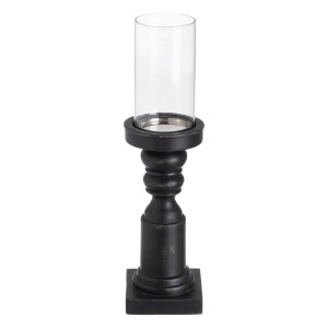 Candleholder Black Wood Crystal 12 x 12 x 47 cm